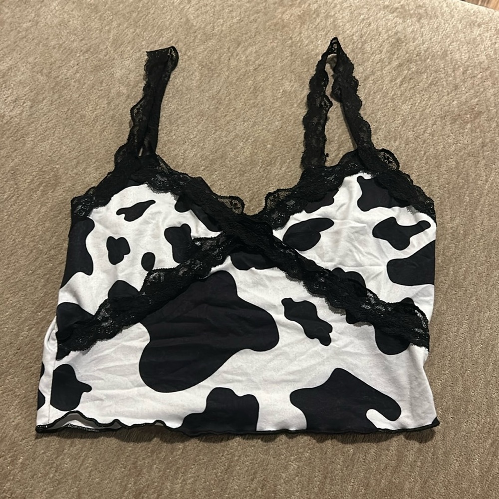 Lacey cow print tank top